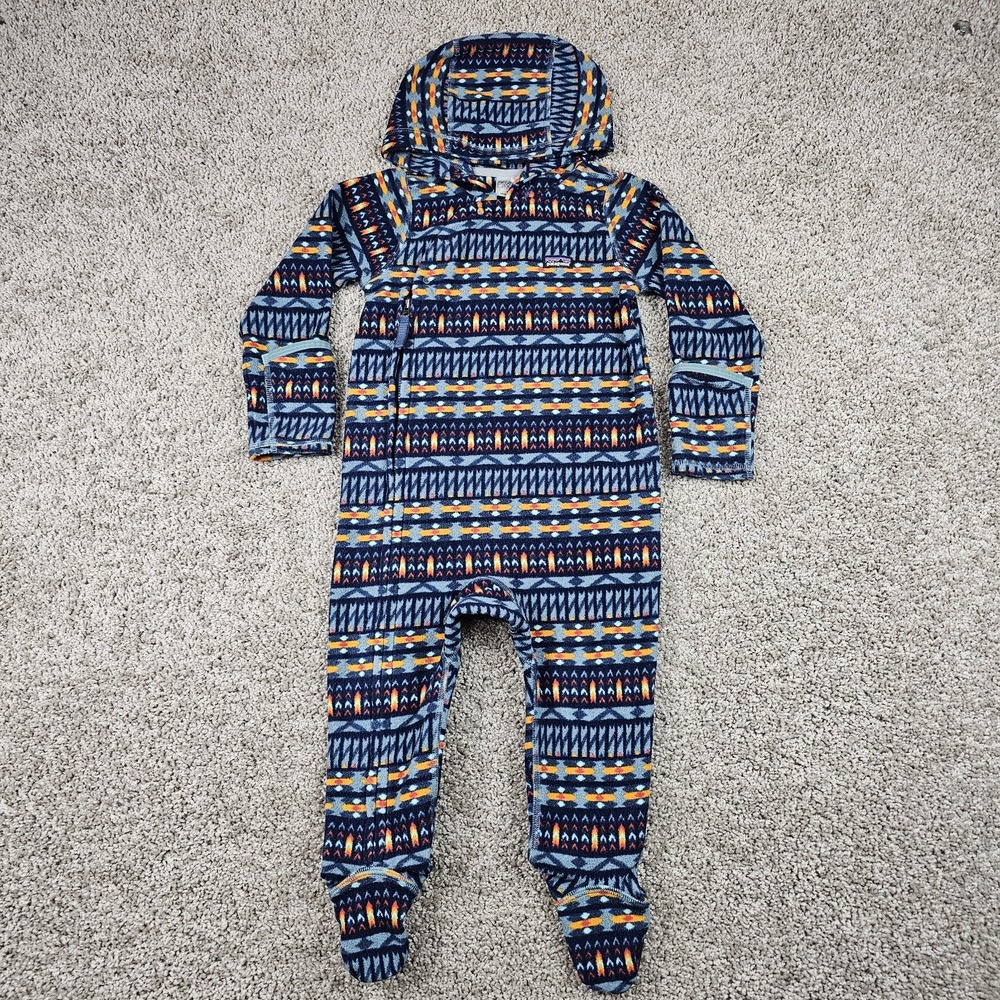 Patagonia Infant Micro D Fleece Bunting 18-24M Blue Geometric Aztec Hooded